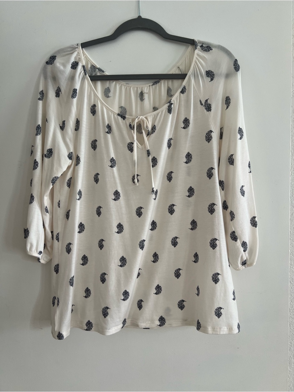 Garnet Hill Cream Paisley-Tie Peasant Tunic